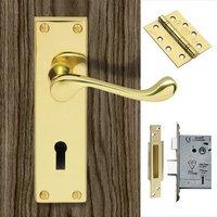 dl54 victorian scroll suite lever lock polished brass handle pack