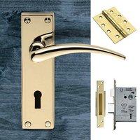 DL64 Wing Contemporary Lever Lock Polished Brass Handle Pack