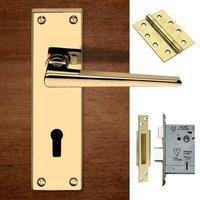 DL75 Victorian Contemporary Lever Lock Polished Brass Handle Pack
