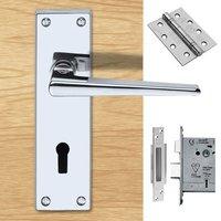 DL75 Victorian Contemporary Lever Lock Polished Chrome Handle Pack