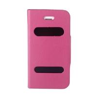 Double View Screen Window Flip Case Cover PU Leather for iPhone 4S 4G Stand Magnetic Clip Pure Rose Red