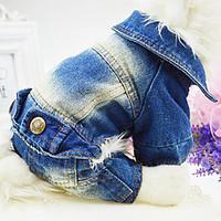 Dog Clothes/Jumpsuit Denim Jacket/Jeans Jacket Blue Dark Blue Dog Clothes Winter Spring/Fall Jeans Fashion Cowboy