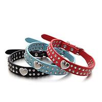 Dog Collar Adjustable/Retractable / Studded Rhinestone / Hearts Red / Black / Blue / Pink / Orange PU Leather