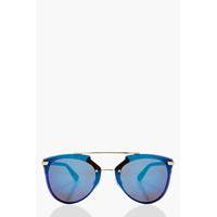 Double Bridged Mirrored Sunglasses - blue