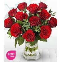 Dozen Red Roses With Free Vase