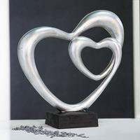 Double Heart Sculpture In Silver With Black Base