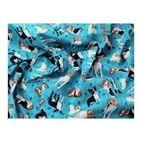 Dogs Print Cotton Poplin Fabric Teal