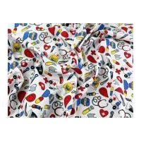 doctors nurses print polycotton dress fabric white