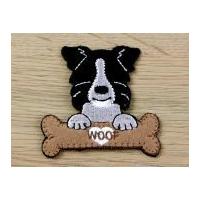 Dog with Bone Embroidered Iron On Motif Applique Black