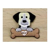 dog with bone embroidered iron on motif applique black brown