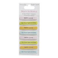 Dovecraft Back to Basics Bright Spark Sentiment Toppers 8pk