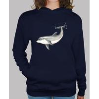 dolphin - woman, hooded pullover, navy