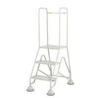 DOMED FEET MOBILE STEPS - 3 STEP WITH STEEL MESH TREADS