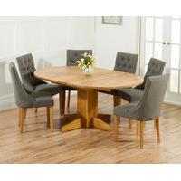Dorchester 120cm Solid Oak Round Extending Dining Table with Charcoal Grey Pacific Fabric Chairs