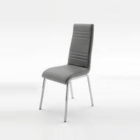 Dora Dining Chair In Grey Faux Leather With Chrome Base