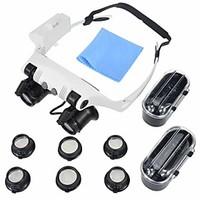 Double Eye LED Lighted Watch Repair Magnifying Loupe Jeweler Glasses Magnifier 10x 15x 20x 25x (Upgraded Version)