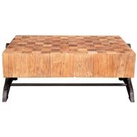 Doors Reclaimed Wooden Low Coffee Table with Chunky Mosaic Top and Metal Base