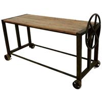 Doors Reclaimed Wooden and Metal Console Table with Wheels