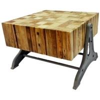 Doors Reclaimed Wooden Coffee Table with Chunky Top and Metal Base