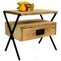 Doors Reclaimed Wooden and Metal Side Table with Suspended Drawer