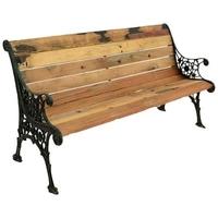 doors reclaimed wooden and metal ornate detail bench with backrest