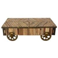 Doors Reclaimed Wooden Coffee Table with Wheels and Decorative Top