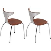Dolphin Light Brown Leather Dining Chair with Aluminium Back and Chrome Legs (Set of 4)
