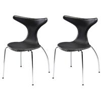 dolphin black leather dining chair with chrome legs set of 4