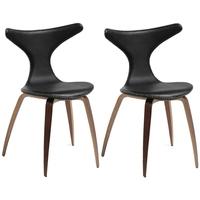 Dolphin Black Leather Dining Chair with Oak and Walnut Legs (Set of 4)