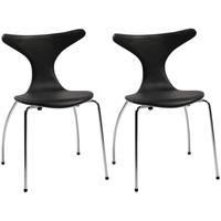 Dolphin Black Leather Dining Chair with Aluminium Back and Chrome Legs (Set of 4)