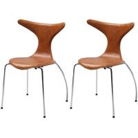 Dolphin Light Brown Leather Dining Chair with Chrome Legs (Set of 4)