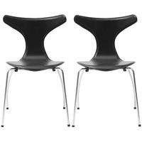 Dolphin Black Regular Leather Dining Chair with Chrome Legs (Set of 4)