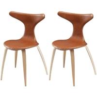 dolphin light brown leather dining chair with oak and walnut legs set  ...