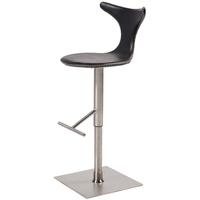 Dolphin Black Leather Bar Stool with Stainless Steel Base