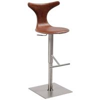 Dolphin Light Brown Leather Bar Stool with Stainless Steel Base
