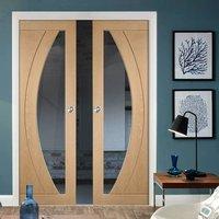 double pocket salerno oak door with clear safe glass