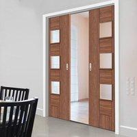 double pocket messina walnut flush door with clear glass prefinished