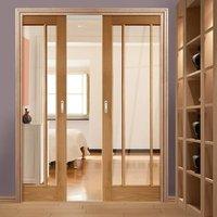 Double Pocket Worcester Oak 3 Pane Door with Clear Safe Glass - Prefinished