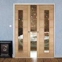 double pocket palermo oak door with 1 pane of clear safe glass