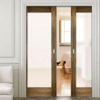 double pocket porto glazed walnut door with frosted safety glass and f ...