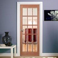 Door Set Kit, SA77 15 Pane Mahogany Door - Bevelled Clear Safe Glass
