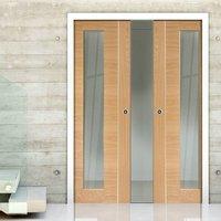 Double Pocket Forli Oak Flush Door with Inlay & Clear Safe Glass, Prefinished