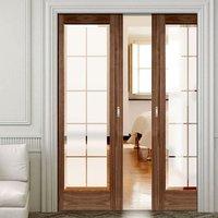 Double Pocket Seville Walnut Door with Frosted Glass including Clear Brilliant Cut Bevel Edges - Fully Pre-finished