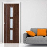 Door Set Kit, Sierra 3 Light Walnut Door - Frosted Safe Glass - Prefinished