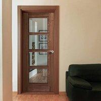 Door Set Kit, Vancouver Walnut 4L Door - Clear Safe Glass - Prefinished