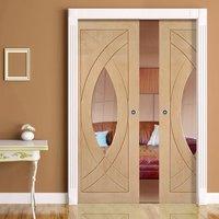 double pocket treviso oak door with clear safe glass