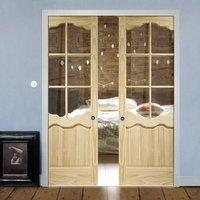 Double Pocket Riviera 6 Pane Clear Pine Door with Clear Safe Glass