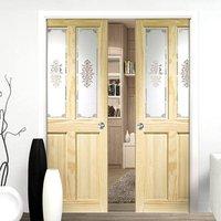 Double Pocket Victorian 2 Panel & 2 Pane Clear Pine Door - Campion Clear Etch Safe Glass