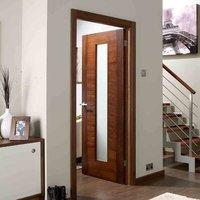 Door Set Kit, Aragon Walnut Veneered Door - Frosted Glass - Prefinished