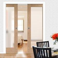 Double Pocket Pattern 10 Oak Shaker Door with Obscure Safe Glass - Prefinished